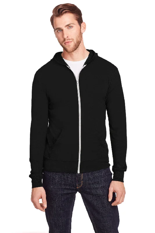 Men's lightweight sports hoodie-Threadfast Apparel Mens Full Zip Hooded Sweatshirt Hoodie w/ Pockets - Solid Black