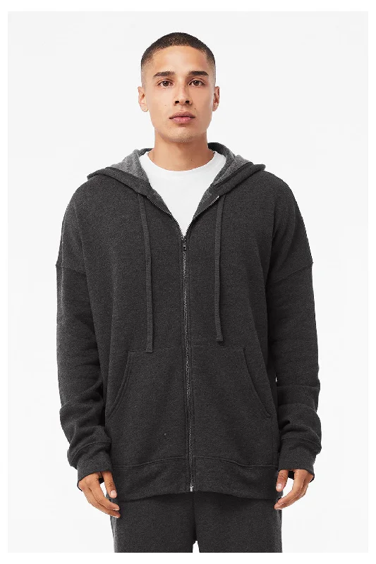 Men's lightweight performance hoodie-Bella + Canvas Mens Sponge Fleece Full Zip Hooded Sweatshirt Hoodie w/ Pockets - Heather Dark Grey