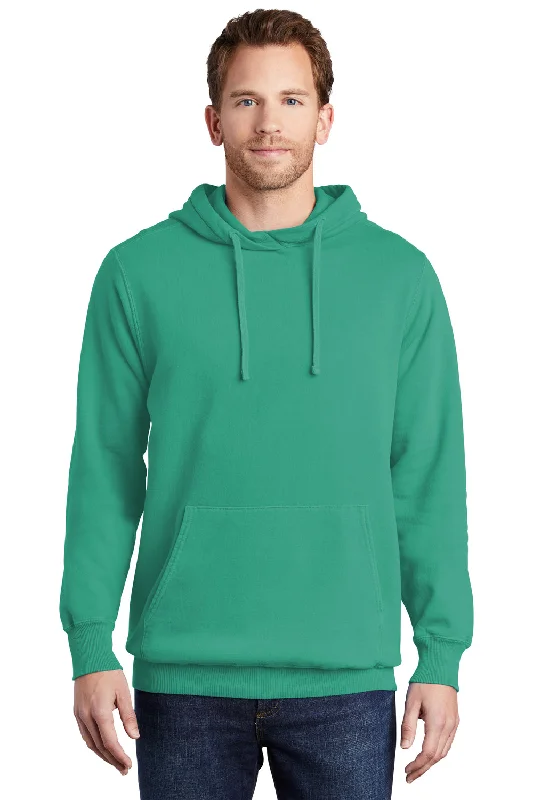 Men's sustainable performance hoodie-Port & Company Mens Beach Wash Fleece Hooded Sweatshirt Hoodie w/ Pouch Pocket - Peacock Green