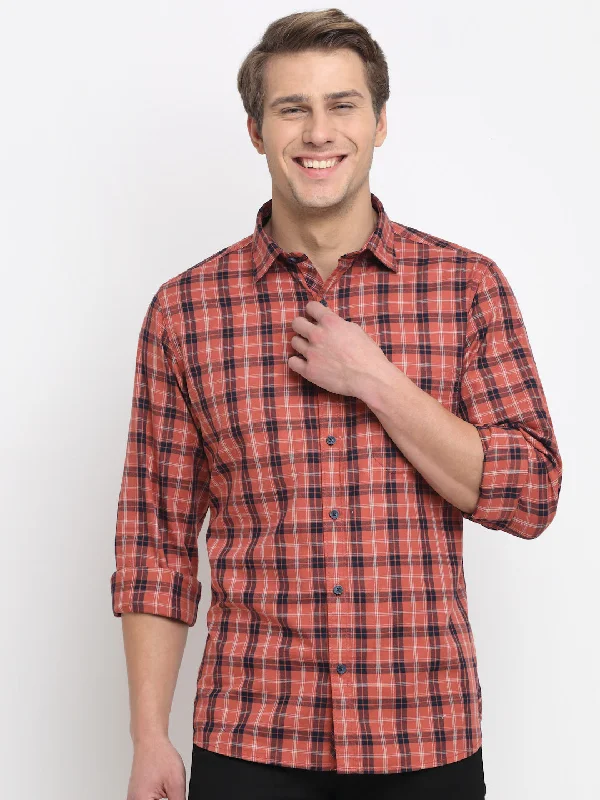 Men's eco-conscious travel wear shirt-Men's Red Casual Big Checks Full Sleeve Shirt