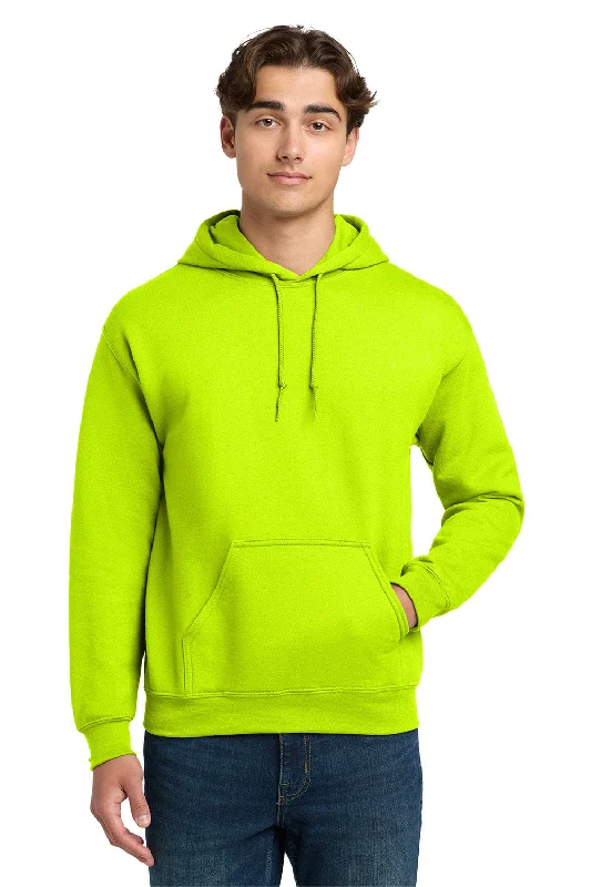 Men's wrinkle-free sports hoodie-Gildan Mens DryBlend Moisture Wicking Hooded Sweatshirt Hoodie w/ Pouch Pocket - Safety Green