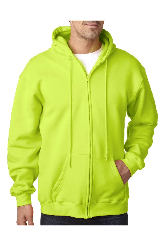 Men's weather-resistant casual hoodie-Bayside Mens USA Made Full Zip Hooded Sweatshirt Hoodie w/ Pockets - Lime Green