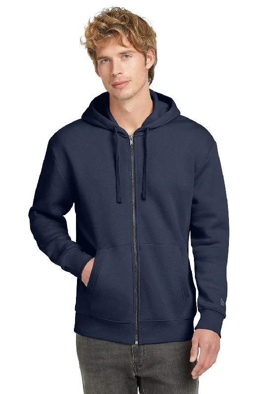 Men's weatherproof sports hoodie-New Era Mens Heritage Fleece Full Zip Hooded Sweatshirt Hoodie w/ Pockets - True Navy Blue - New