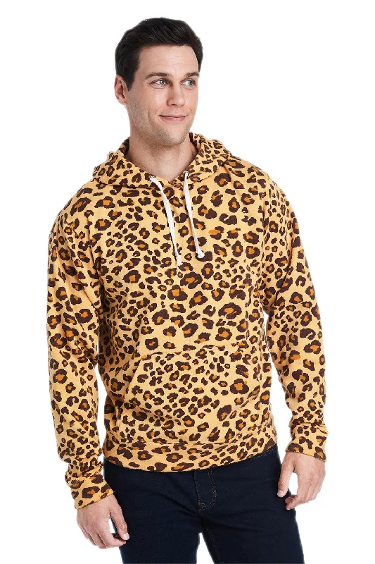 Men's breathable activewear hoodie-J America Mens Fleece Hooded Sweatshirt Hoodie w/ Pouch Pocket - Leopard