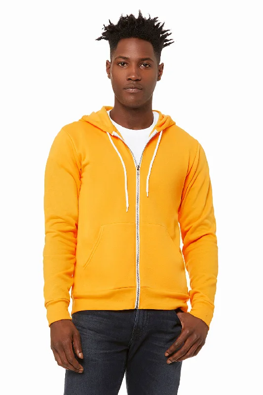 Men's breathable gym hoodie-Bella + Canvas Mens Fleece Full Zip Hooded Sweatshirt Hoodie w/ Pockets - Gold