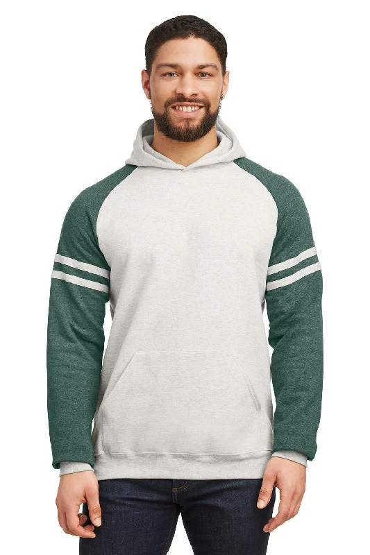 Men's organic cotton hoodie-Jerzees Mens NuBlend Fleece Varsity Colorblock Hooded Sweatshirt Hoodie w/ Pouch Pocket - Heather Oatmeal/Forest Green