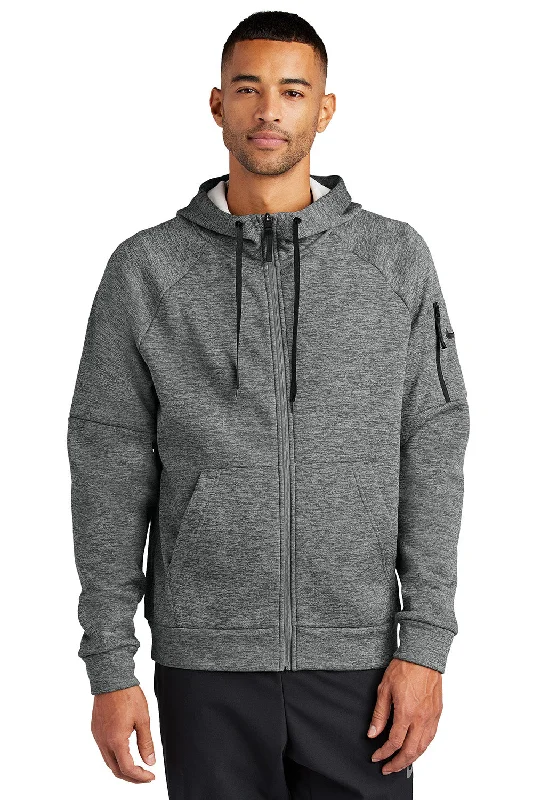 Men's fashion-forward performance hoodie-Nike Mens Therma-Fit Fleece Full Zip Hooded Sweatshirt Hoodie w/ Pockets - Heather Charcoal Grey - New