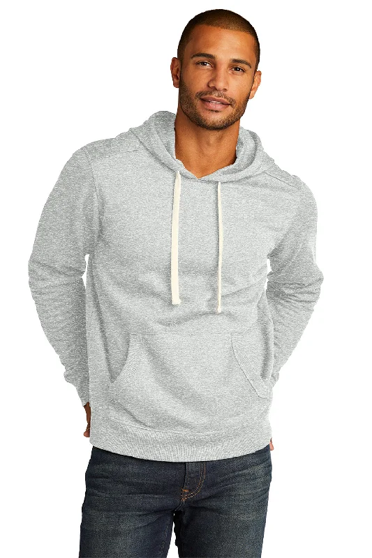 Men's lightweight casual hoodie-District Mens Re-Fleece Hooded Sweatshirt Hoodie w/ Pouch Pocket - Ash Grey