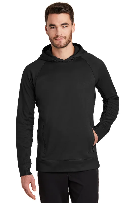 Men's relaxed fit training hoodie-New Era Mens Venue Fleece Moisture Wicking Hooded Sweatshirt Hoodie w/ Pockets - Black