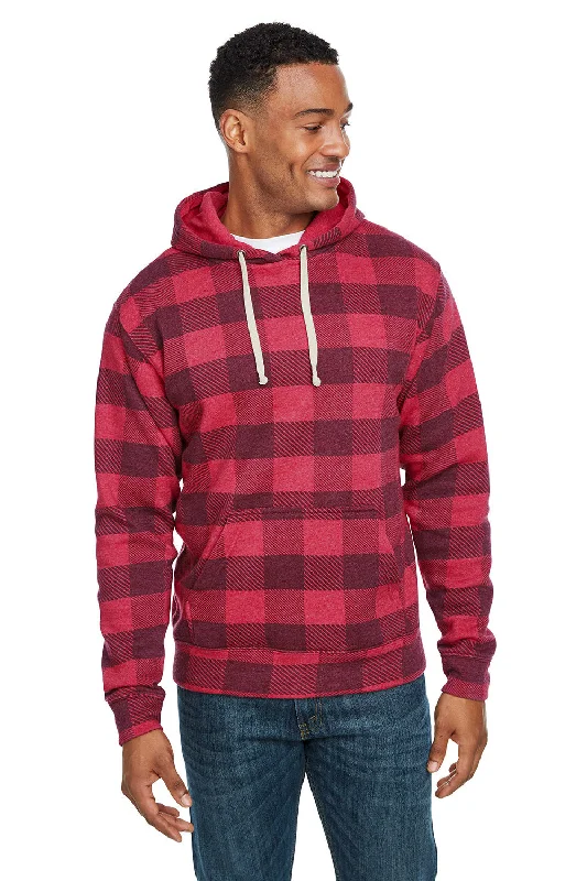 Men's wrinkle-resistant casual hoodie-J America Mens Fleece Hooded Sweatshirt Hoodie w/ Pouch Pocket - Red Buffalo