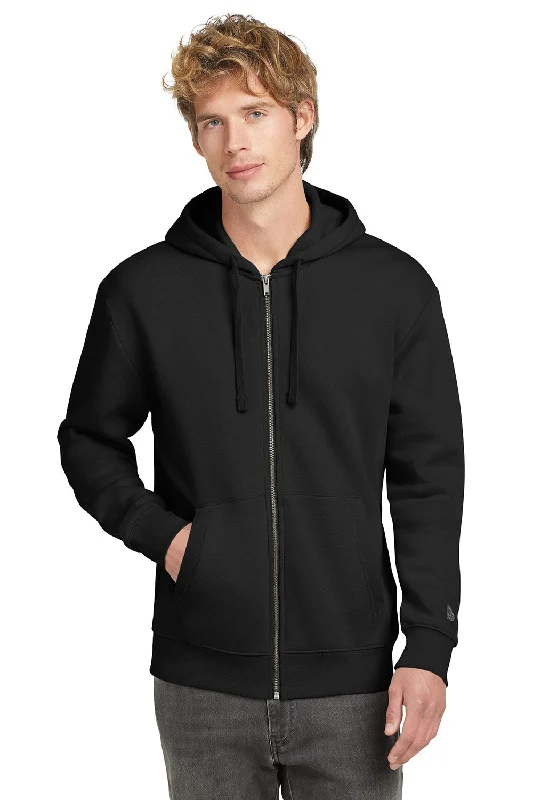 Men's breathable gym hoodie-New Era Mens Heritage Fleece Full Zip Hooded Sweatshirt Hoodie w/ Pockets - Black - New