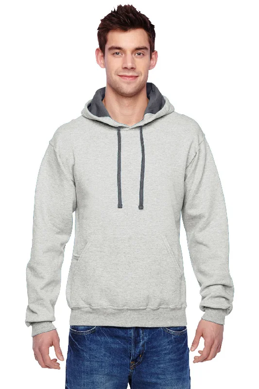 Men's gym performance pullover hoodie-Fruit Of The Loom Mens Softspun Hooded Sweatshirt Hoodie w/ Pouch Pocket - Heather Oatmeal - Closeout