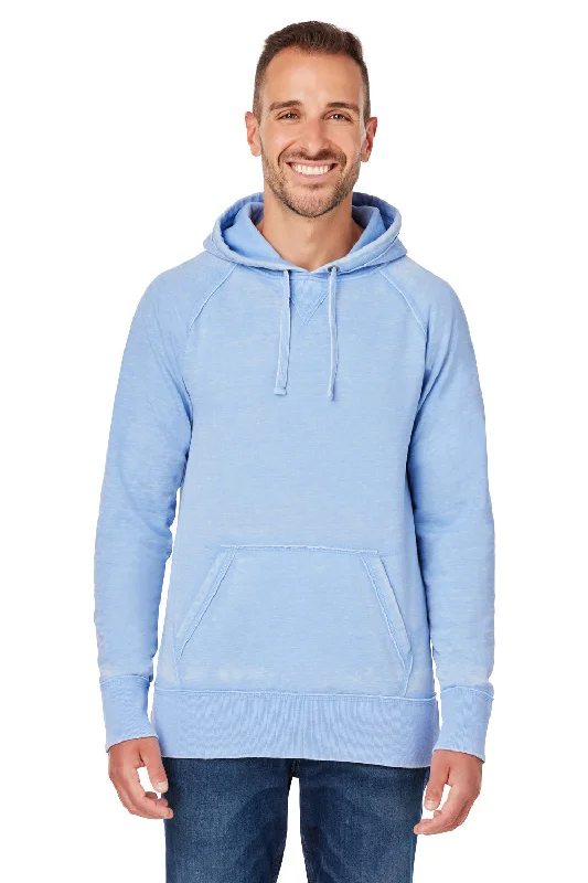 Men's tech-inspired gym hoodie-J America Mens Vintage Zen Burnout Fleece Hooded Sweatshirt Hoodie w/ Pouch Pocket - Chambray Blue