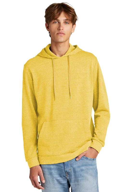 Men's sustainable training hoodie-District Mens Perfect Tri Fleece Hooded Sweatshirt Hoodie w/ Pouch Pocket - Heather Ochre Yellow