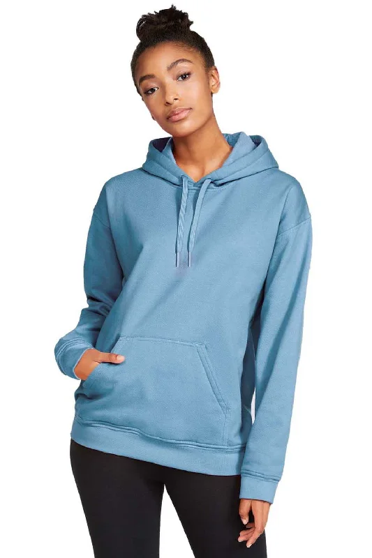 Men's breathable running hoodie-Gildan Mens Softstyle Hooded Sweatshirt Hoodie w/ Pouch Pocket - Stone Blue