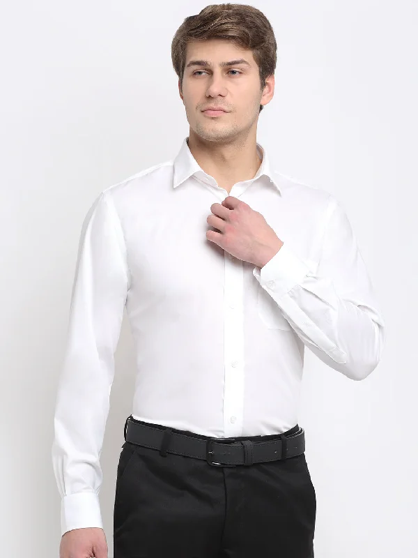 Men's adaptable office shirt-Men's White Formal Plain Full Sleeve Shirt