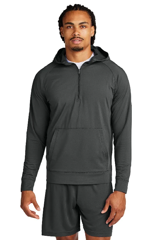 Men's naturally cooling hoodie-Sport-Tek Mens Sport-Wick Moisture Wicking 1/4 Zip Hooded Sweatshirt Hoodie w/ Pouch Pocket - Charcoal Grey - New