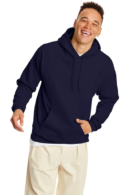 Men's sustainable casual hoodie-Hanes Mens EcoSmart Print Pro XP Pill Resistant Hooded Sweatshirt Hoodie w/ Pouch Pocket - Athletic Navy Blue