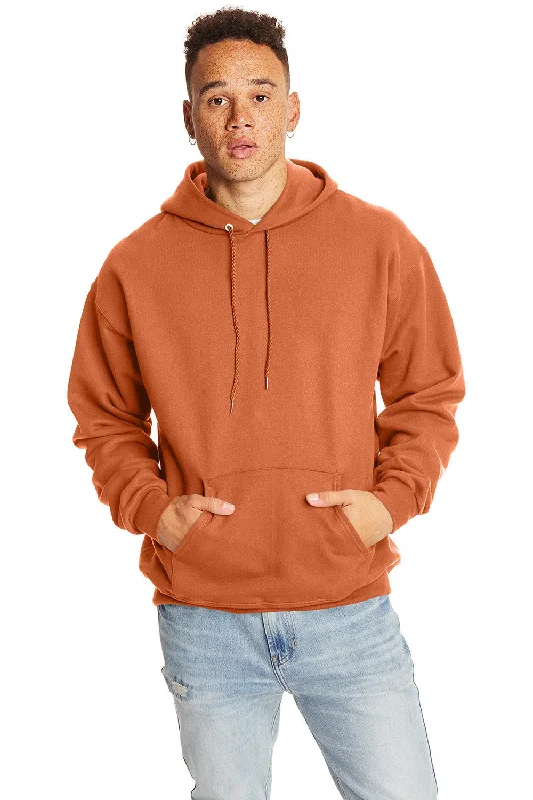 Men's wrinkle-free gym hoodie-Hanes Mens Ultimate Cotton PrintPro XP Pill Resistant Hooded Sweatshirt Hoodie w/ Pouch Pocket - Pumpkin Orange