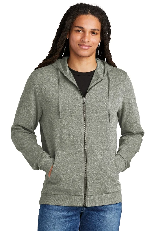 Men's pre-shrunk gym hoodie-District Mens Perfect Tri Fleece Full Zip Hooded Sweatshirt Hoodie w/ Pockets - Grey Frost