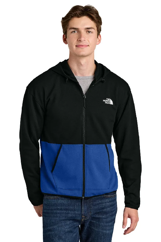 Men's adaptable hoodie-The North Face Mens Double Knit Full Zip Hooded Sweatshirt Hoodie w/ Pockets - Blue/Black - New