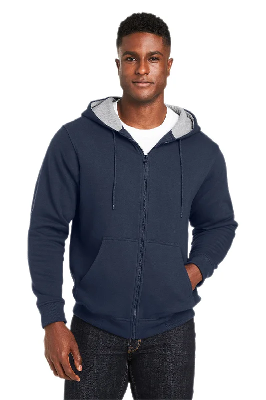 Men's fashion-forward performance hoodie-Harriton Mens Climabloc Water Resistant Full Zip Hooded Sweatshirt Hoodie w/ Pockets - Dark Navy Blue