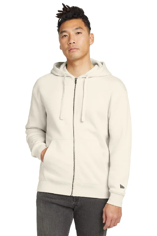 Men's wrinkle-resistant activewear hoodie-New Era Mens Heritage Fleece Full Zip Hooded Sweatshirt Hoodie w/ Pockets - Soft Beige - New