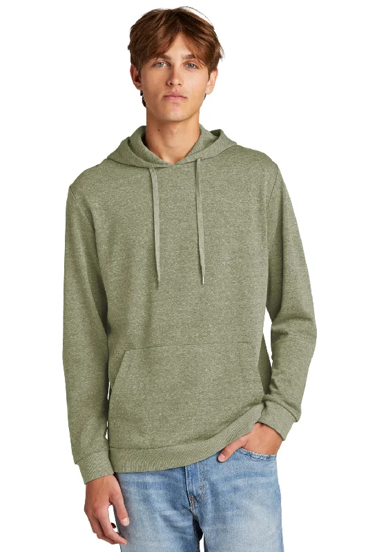 Men's summer gym hoodie-District Mens Perfect Tri Fleece Hooded Sweatshirt Hoodie w/ Pouch Pocket - Military Green Frost