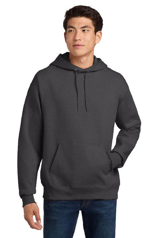 Men's eco-conscious running hoodie-Hanes Mens Ultimate Cotton PrintPro XP Pill Resistant Hooded Sweatshirt Hoodie w/ Pouch Pocket - Smoke Grey