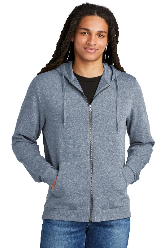 Men's modern activewear hoodie-District Mens Perfect Tri Fleece Full Zip Hooded Sweatshirt Hoodie w/ Pockets - Navy Blue Frost