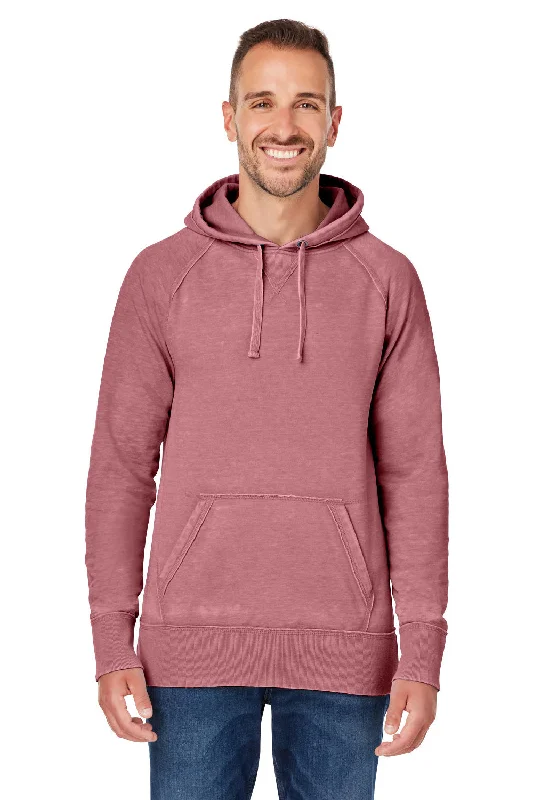 Men's sustainable performance hoodie-J America Mens Vintage Zen Burnout Fleece Hooded Sweatshirt Hoodie w/ Pouch Pocket - Rose