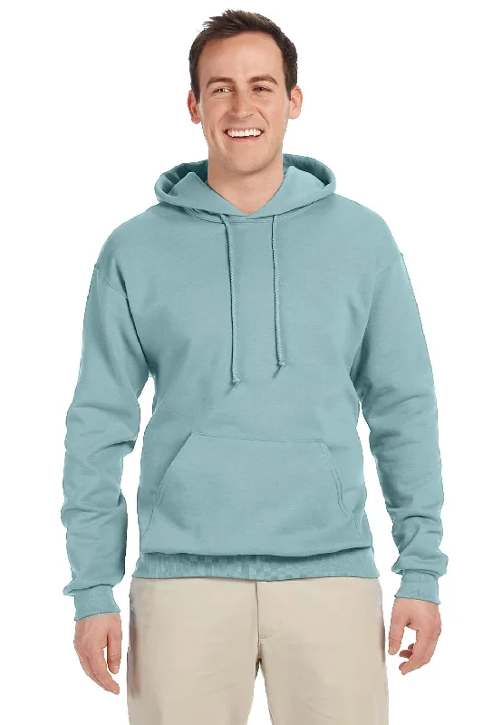 Men's relaxed fit training hoodie-Jerzees Mens NuBlend Pill Resistant Fleece Hooded Sweatshirt Hoodie w/ Pouch Pocket - Sage Green