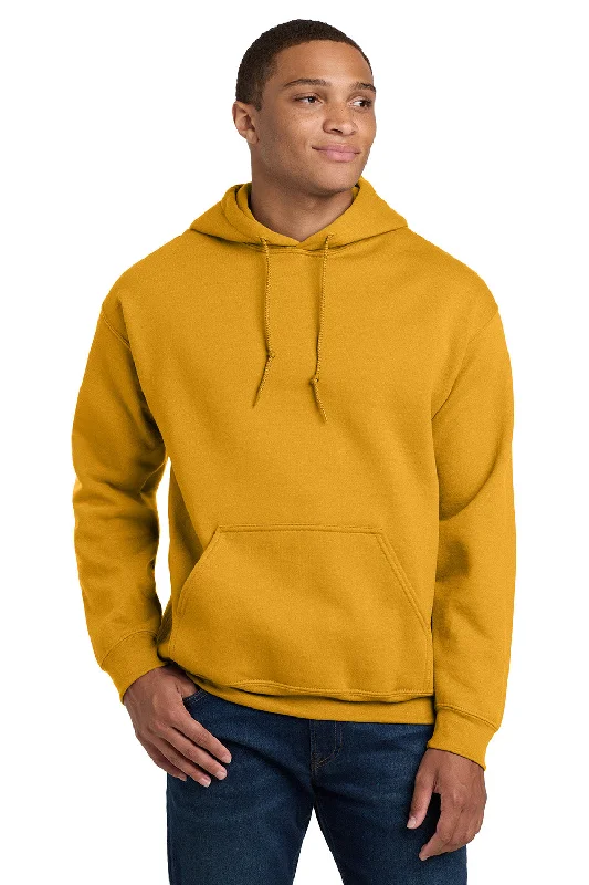 Men's versatile gym hoodie-Gildan Mens Pill Resistant Hooded Sweatshirt Hoodie w/ Pouch Pocket - Gold