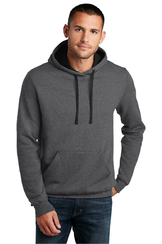 Men's comfortable running hoodie-District Mens The Concert Fleece Hooded Sweatshirt Hoodie w/ Pouch Pocket - Heather Charcoal Grey