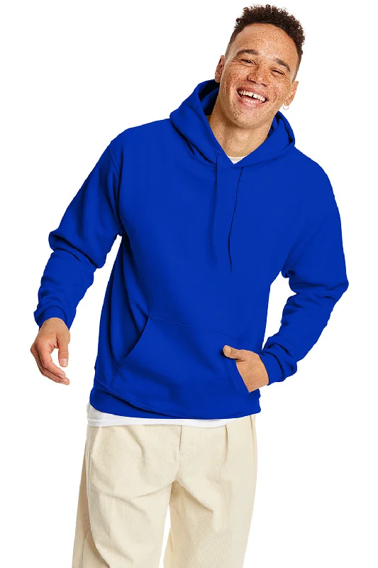 Men's sporty fleece hoodie-Hanes Mens EcoSmart Print Pro XP Pill Resistant Hooded Sweatshirt Hoodie w/ Pouch Pocket - Athletic Royal Blue