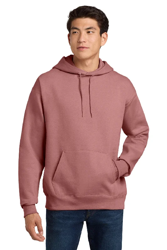 Men's breathable activewear hoodie-Hanes Mens Ultimate Cotton PrintPro XP Pill Resistant Hooded Sweatshirt Hoodie w/ Pouch Pocket - Mauve