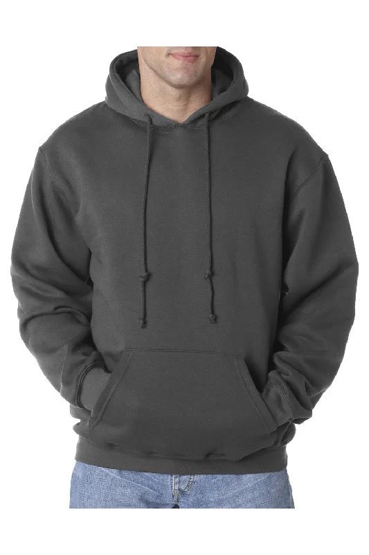 Men's pre-shrunk gym hoodie-Bayside Mens USA Made Hooded Sweatshirt Hoodie w/ Pouch Pocket - Charcoal Grey