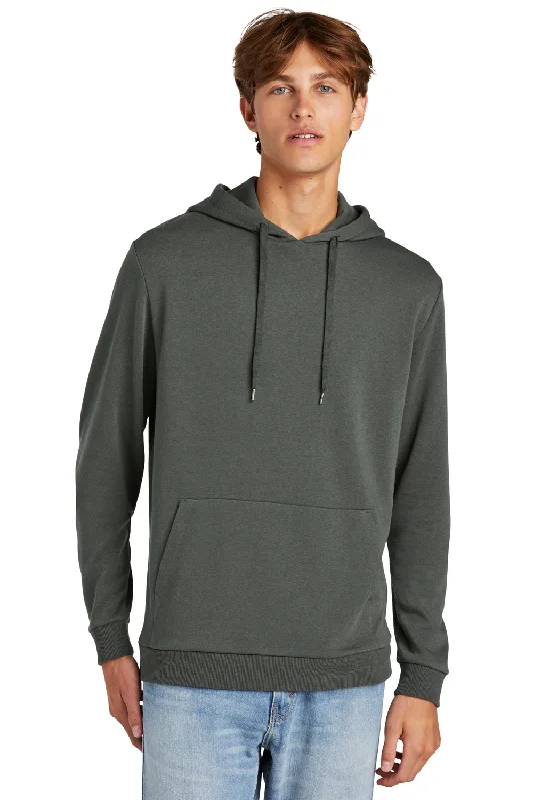 Men's wrinkle-free sports hoodie-District Mens Perfect Tri Fleece Hooded Sweatshirt Hoodie w/ Pouch Pocket - Deepest Grey