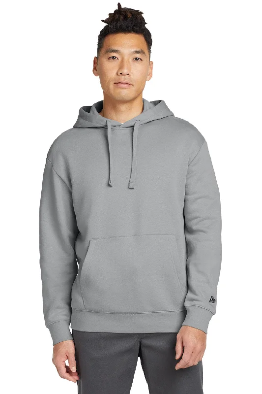 Men's gym-ready casual hoodie-New Era Mens Heritage Fleece Hooded Sweatshirt Hoodie w/ Pouch Pocket - Rainstorm Grey - New