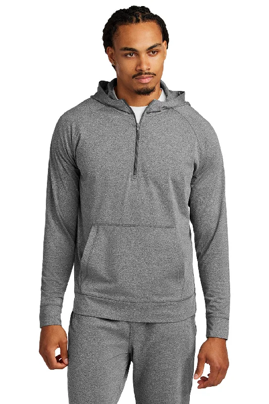 Men's modern casual hoodie-Sport-Tek Mens Sport-Wick Moisture Wicking 1/4 Zip Hooded Sweatshirt Hoodie w/ Pouch Pocket - Heather Charcoal Grey - New