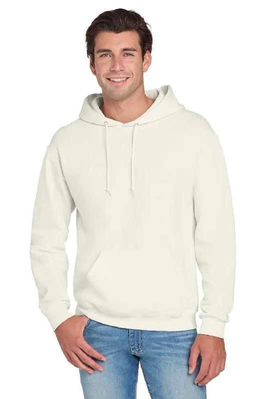 Men's comfortable training hoodie-Jerzees Mens NuBlend Pill Resistant Fleece Hooded Sweatshirt Hoodie w/ Pouch Pocket - Heather Sweet Cream