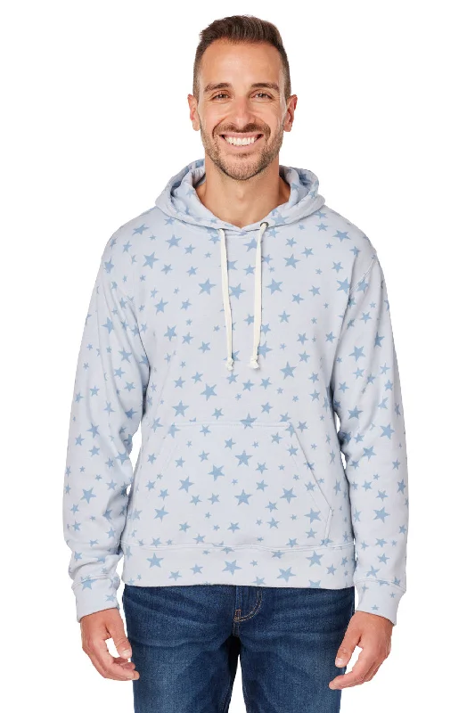 Men's eco-conscious running hoodie-J America Mens Fleece Hooded Sweatshirt Hoodie w/ Pouch Pocket - Chambray Blue Stars