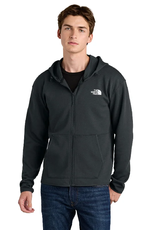 Men's cooling fleece hoodie-The North Face Mens Double Knit Full Zip Hooded Sweatshirt Hoodie w/ Pockets - Asphalt Grey - New