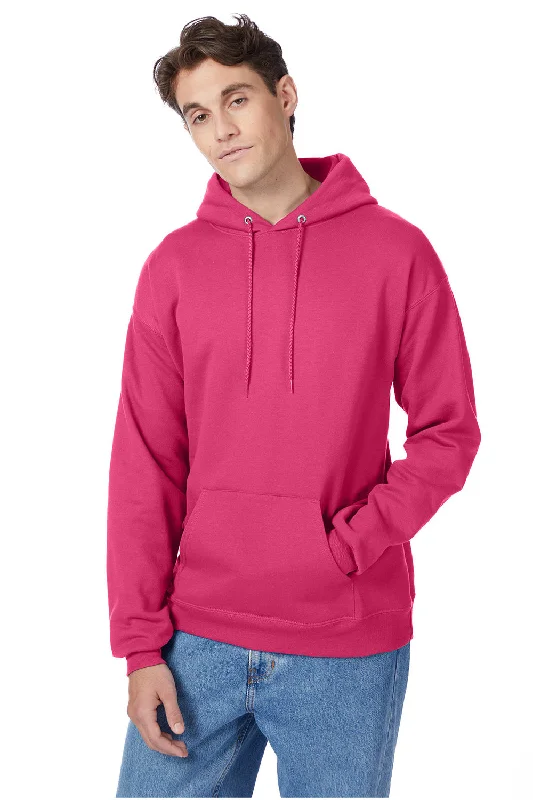 Men's non-iron athletic hoodie-Hanes Mens EcoSmart Print Pro XP Pill Resistant Hooded Sweatshirt Hoodie w/ Pouch Pocket - Wow Pink