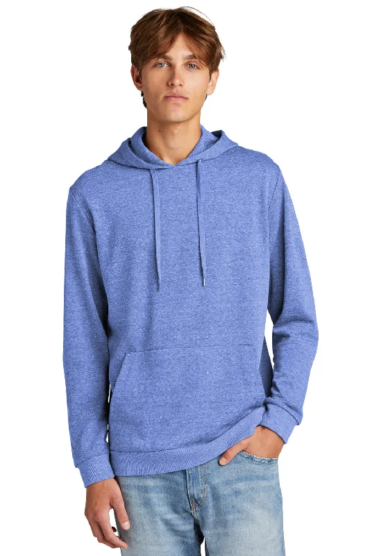 Men's quick-dry casual hoodie-District Mens Perfect Tri Fleece Hooded Sweatshirt Hoodie w/ Pouch Pocket - Royal Blue Frost