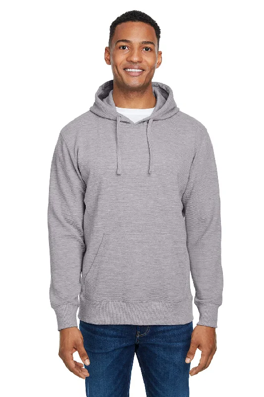 Men's weather-resistant training hoodie-J America Mens Ripple Fleece Hooded Sweatshirt Hoodie w/ Pouch Pocket - Oxford Grey