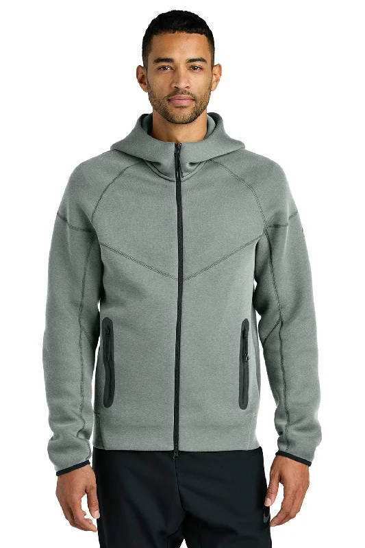 Men's antibacterial fleece hoodie-Nike Mens Tech Fleece Full Zip Hooded Sweatshirt Hoodie w/ Pockets - Heather Dark Grey - New