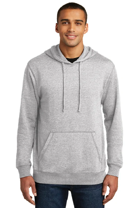 Men's modern training hoodie-District Mens Fleece Hooded Sweatshirt Hoodie w/ Pouch Pocket - Heather Grey