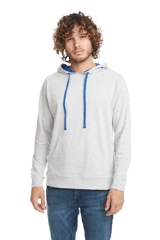 Men's performance activewear hoodie-Next Level Mens French Terry Fleece Hooded Sweatshirt Hoodie w/ Pouch Pocket - Heather Grey/Royal Blue