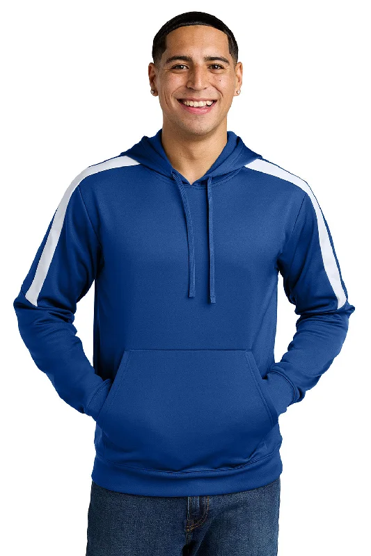 Men's organic cotton hoodie-Sport-Tek Mens Sport-Wick Moisture Wicking United Fleece Hooded Sweatshirt Hoodie w/ Pouch Pocket - True Royal Blue/White - New